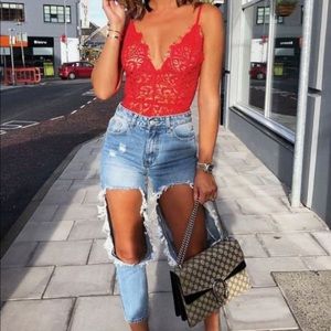 Red lace bodysuit 😍❤️🔥🔥